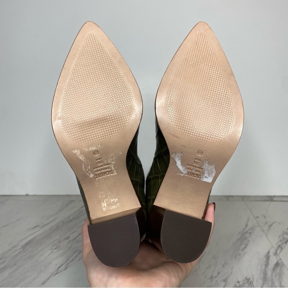 Schutz Maryana Green Crocodile Embossed Tall Block Heel Boot 5B - Picture 15 of 16